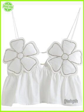 3D Flower Backless Tank Top Y2K Going Out Sleeveless Summer Streetwear Camisole